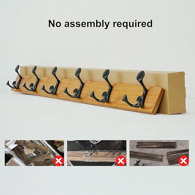 SKOLOO 39-Inch Light Brown Wood Coat Rack Wall Mount with 6 Triple Hooks - Ideal for Family Entrances, Classrooms, and Pet Supplies Storage - Perfect Coat Hooks for Wall-Ruum Studio Home