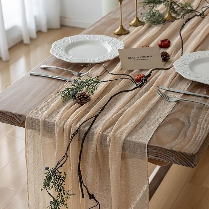 6pcs Deep Beige Cheesecloth Table Runner Rustic Boho Gauze 120 Inch 10 FT Cheese Cloth for Wedding Baby Shower Bridal Shower Birthday Party Long Sheer Home Decorations-Ruum Studio Home