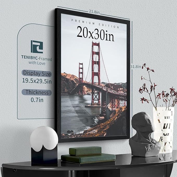 20x30 Poster Frame Set - 3 Pack, Textured Black Solid Wood Picture Frame, Wall Gallery Frame - Wall Hanging-Ruum Studio Home