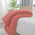 Bigacogo Chunky Knit Throw Blanket for Couch, 40x40 inches, 100% Hand Knitted with Thick Jumbo Chenille Yarn, Cozy Soft Large Rope Knot Cable Crochet Blankets for Sofa Bed Living Room, Antique Red-Ruum Studio Home