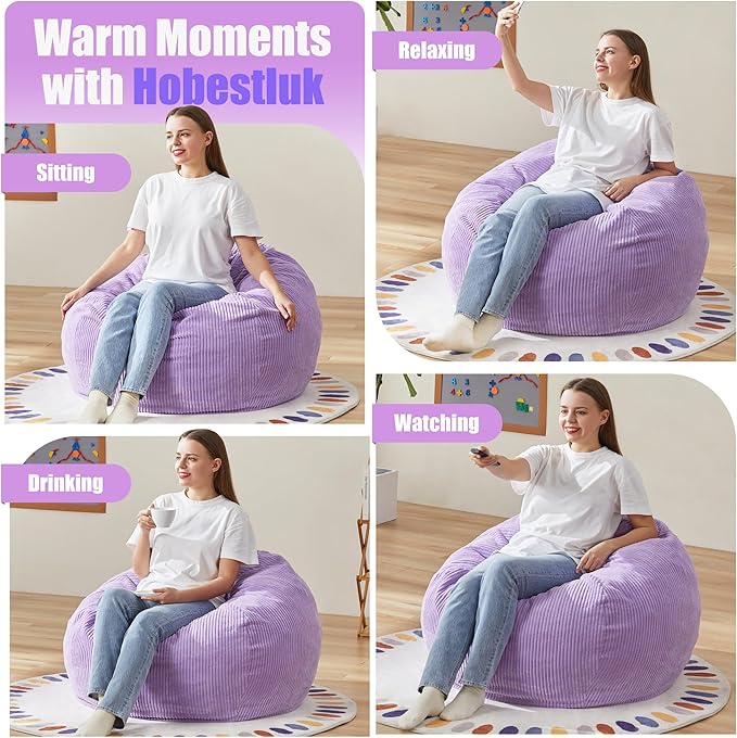 Hobestluk 3.5FT Bean Bag Chair Adult Bean Bag Chair Large Bean Bag Chair with Filler Included Teardrop Bean Bag with Removable Cover for Bedroom Living Room - (Large, Purple)-Ruum Studio Home
