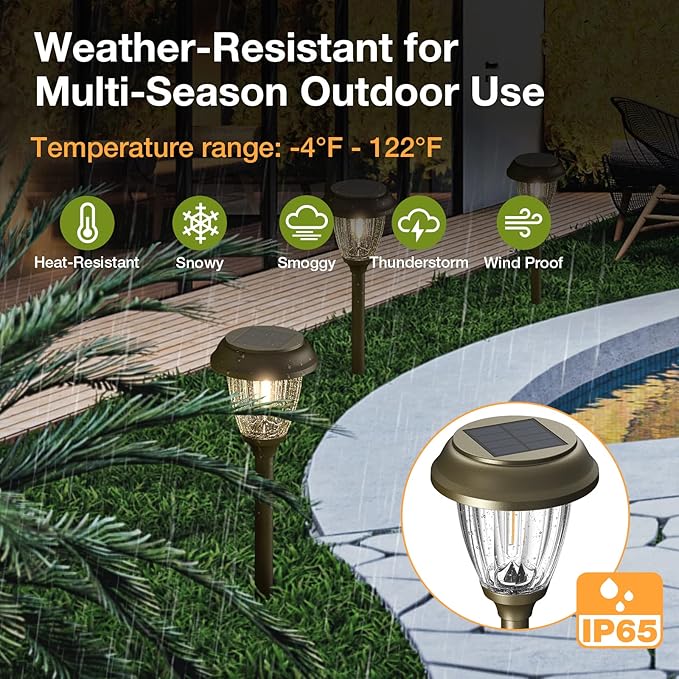 XMCOSY+ Solar Lights Outdoor 10/25 LM LED with 2 Lighting Modes, Solar Garden Lights Glass and Metal, IP65 Waterproof Solar Powered for Yard Pathway Walkway Driveway Patio (6 Pack, Warm White)-Ruum Studio Home