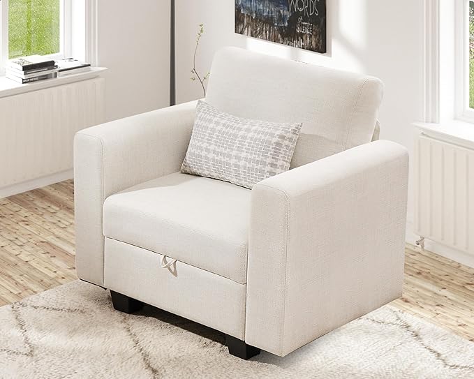 38.5 Oversized Accent Chair with Storage Beige, Single Modern Accent Sofa Chair with Arms for Apartment Living Room Linen(21" Deep Seat)-Ruum Studio Home