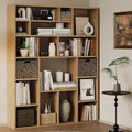 71" Tall 6-Tier Heavy Duty Bookcase with 2 Foldable Storage Baskets, 55" Wide Open Bookshelf with 16 Irregular Cubes for Living Room, Office （Yellow）-Ruum Studio Home