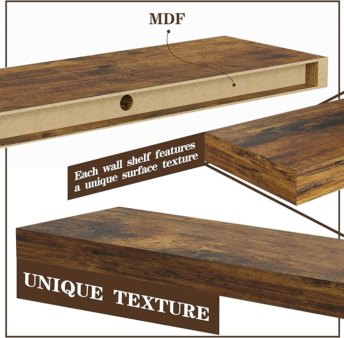 BAMEOS Floating Shelves, 31W x 7D Rustic Brown Wall Mounted Wooden Shelves with Invisible Brackets Set of 2, Hanging Wall Shelves Decoration for Bedroom, Bathroom, Living Room and Kitchen-Ruum Studio Home