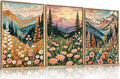 HPINUB Mountain Sunset Floral Framed Canvas Wall Art Set,Colorful Wildflower Daisy Flower Wall Decor,Boho Blossom Botanical Artwork Modern Nature Landscape Art Print for Living Room,Bedroom-24 x36 x3-Ruum Studio Home