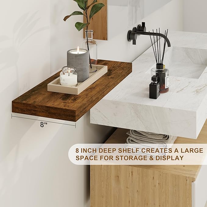 Floating Shelves 36 Inch Long, Deep Floating Shelf for Wall, 36 x 8 Floating Shelves Set of 2, 8 Inch Deep Wall Shelves for Living Room, Kitchen, Bedroom, Large Storage Shelves, Rustic Brown-Ruum Studio Home