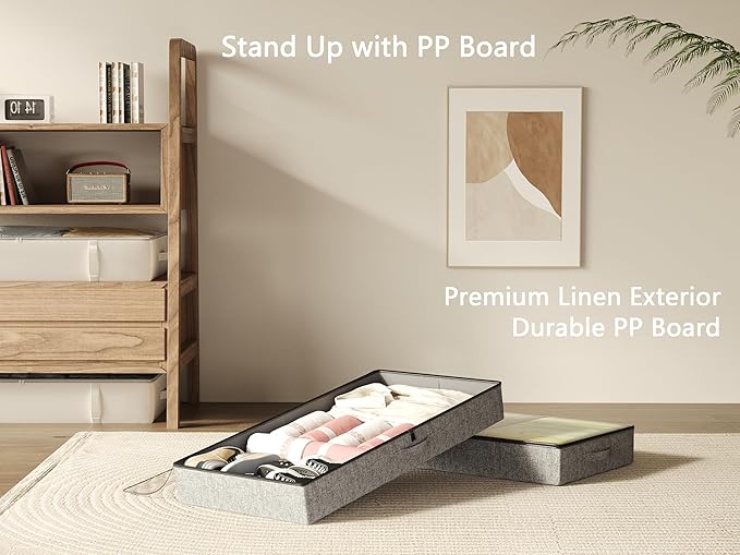 2-Pack Under Bed Storage Containers, 4.5 Inches Tall Low Profile Underbed Clothes Storage Organizer Bin with Sturdy Sidewalls/Bottom, Underbed Storage Bins 2 Storage Thin Bins-Ruum Studio Home