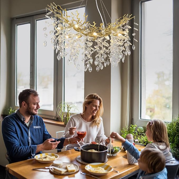 Modern Crystal Gold Chandelier, 36" Large Rectangular Oval Tree Branch Crystal Chandeliers for Dining Room,16-Light Flush Mount K9 Crystal Chandeliers, for Kitchen Island,Dining Room-Ruum Studio Home