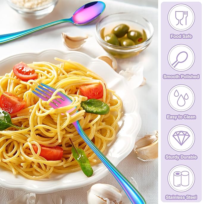 E-far 10-Piece Rainbow Toddler Utensils, Kid Stainless Steel Silverware Set, Children Safe Forks and Spoons Set for Self Feeding, Healthy & Non-Toxic, Mirror Polished & Easy to Clean-Ruum Studio Home