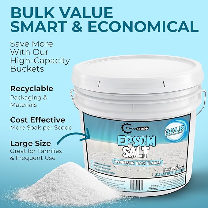 Epsom Salt Bath Soak 30 lb Bucket – Unscented, Pure Epsom Salt Bulk Crystals, Magnesium Sulfate for Full Body or Foot Soaks, Resealable Container with Scoop for Home Bath Use-Ruum Studio Home