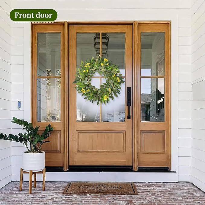 24 Inch Eucalyptus Greenery Wreaths for Front Door, Large Artificial Outdoor Spring Summer Wreath for Porch, Window, Farmhouse, Home Decor - All Seasons-Ruum Studio Home