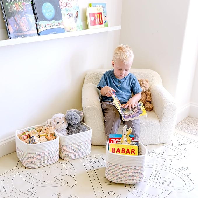 NaturalCozy Storage Cubes 9”x9”x7”Cotton Rope Woven Baskets for Organizing 3-Pack | 9 Inch Cube Storage Bin | Small Basket for Shelf Nursery, Pantry, Decorative Plant, Bathroom Closet, Toy Gift-Ruum Studio Home