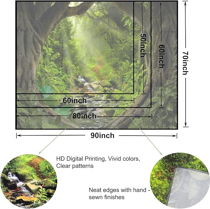 Misty Forest Tree Cave Tapestry Nature Green Tapestry Enchanted Rainforest Tropical Jungle Sunshine Flowing Stream Landscape Wall Tapestries for Living Room Bedroom Dorm Office (50" × 60")-Ruum Studio Home