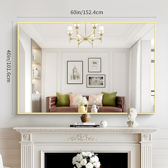40x60inch Gold Bathroom Mirror, Gold Rectangle Mirror with Frame, Large Rectangular Wall Mirrors for Bathroom, Living Room, Hair Salon, Big Farmhouse Mirror Hang Horizontal/Vertical-Ruum Studio Home