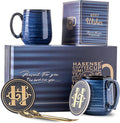 Hasense Coffee Mugs Set of 2, 12oz Ceramic Glazed Mugs with Handles, Blue Reactive Glazes Tea Cups Gift Set for Men and Women, Includes Gold Spoon & Coaster-Ruum Studio Home