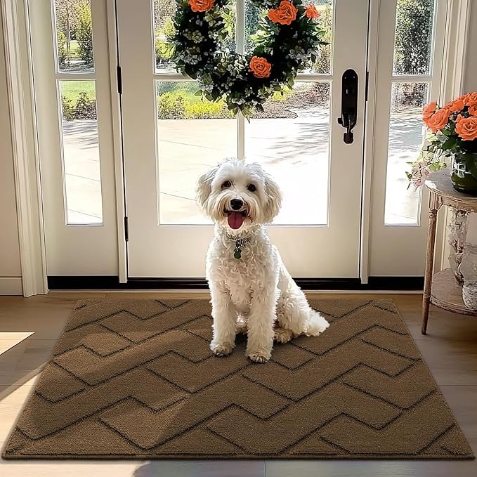 hicorfe Front Door Mat Outside Entrance,32"x40" Absorbent Muddy Dirt Resist Welcome Door Mats Outdoor Indoor,Stain and Fade Resistant,Non Slip Backing Entry Mat Doormat for Entryway(Dark Brown)-Ruum Studio Home