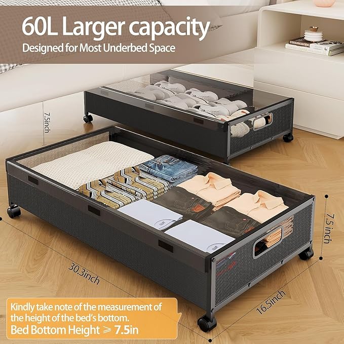 Under Bed Storage Containers with Wheels, Underbed Shoe Storage Organizer with Removable Lids, Large Rolling Under Bed Storage Dresser Drawers for Clothes Toys Shoes Blankets-Ruum Studio Home
