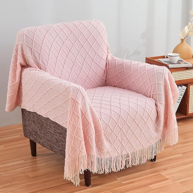 inhand Knitted Gift Throw Blankets for Couch and Bed,Valentines Day Decor Blanket for Her Him Girlfriend Wife, Pink Romatic Lightweight Decorative with Tassel, Farmhouse Warm Woven for Women, 50"x60"-Ruum Studio Home