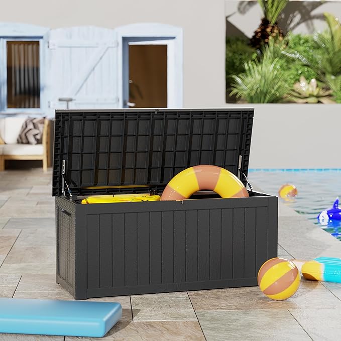 270 Gallon Outdoor Storage Box Waterproof Lockable Resin Deck Box Large, Patio Storage Bin for Pool Accessories Cushion Furniture, Garden Tools, UV-Resistant Outside Delivery Black-Ruum Studio Home