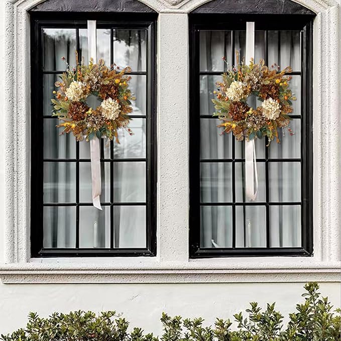 WANNA-CUL 24 Inch Fall Wreaths for Front Door with Hydrangea,Little Pumpkins-Fall Decorations for Home,Fall Door Wreath Decor for Autumn,Harvest, Halloween or Thanksgiving-Ruum Studio Home