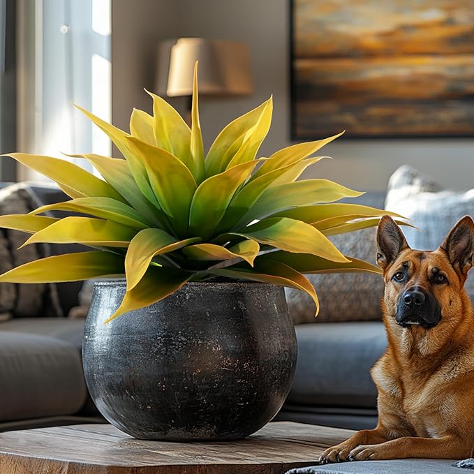 Artificial Plants Outdoor Faux Plant,Artificial Agave Faux Hostas Outdoor Uv Resistant Artificial Plants Indoor Fake Plant Artificial Agave Plant Indoor(2pcs, 28") Yellow-Ruum Studio Home