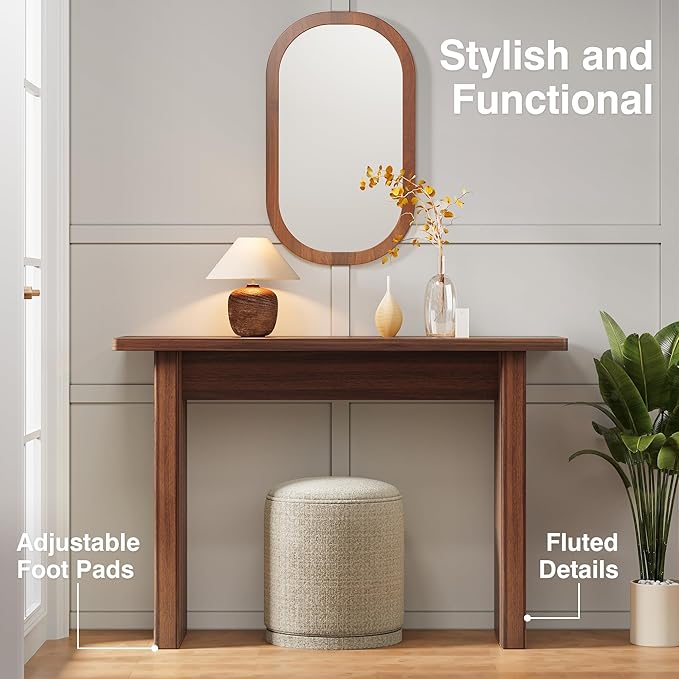 AVZEAR Mid Century Narrow Entryway Console Table, 43.3" Fluted Wood Couch Table Behind Sofa Long and Skinny for Living Room Hallway Entrance Foyer, Walnut-Ruum Studio Home