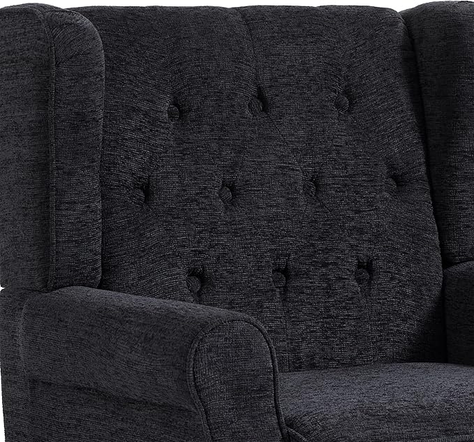 UIXE High Back Accent Chairs Set of 2, Upholstered Armchair in Fabric, Retro Wingback Arm Chair for Living Room, Comfy Single Sofa Bedroom Reading Seat with Solid Wood Legs - Black Blue-Ruum Studio Home