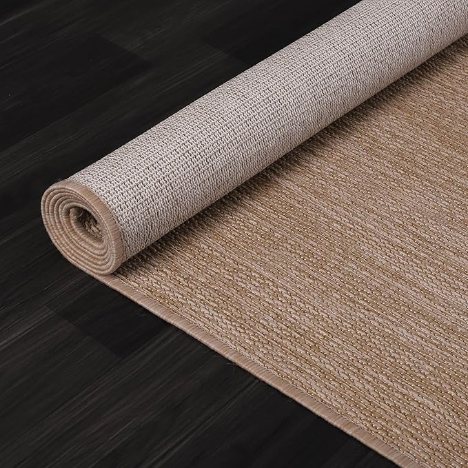 Washable Indoor Outdoor Rug 8x10 Weather Resistant Area Rugs Modern Solid Jute Rug for Porch Deck Balcony Backyard Patio Outside Carpet (8 X 10 Jute Beige)-Ruum Studio Home