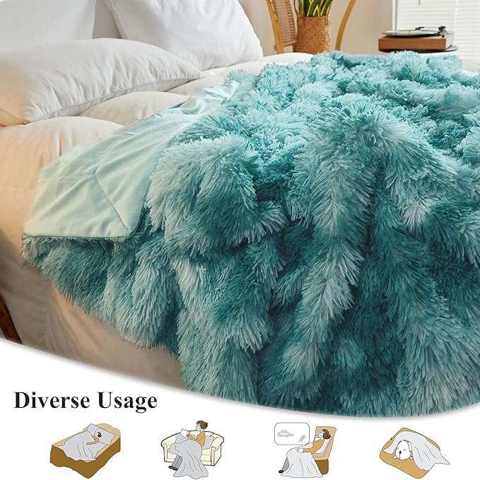 XeGe Luxury Faux Fur Blanket, Tie Dye Teal Soft Fluffy Throw, Shaggy Plush Decorative Couch Blanket, Turquoise Bed Furry Fuzzy Throw for Bedroom Living Room, Tie Dye Teal, 60x90-Ruum Studio Home