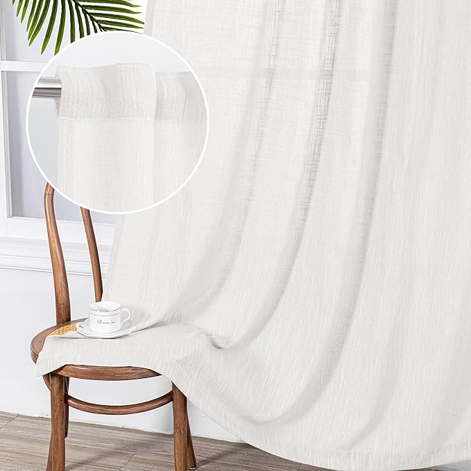 MYSKY HOME Short Curtains for Bedroom Small Windows, Light Filtering Sheer Drapes Boho Decor Country Style Kitchen Bathroom Panels Set, Light Filtering Privacy Blind, 50x54, Natural, 2 Pieces-Ruum Studio Home