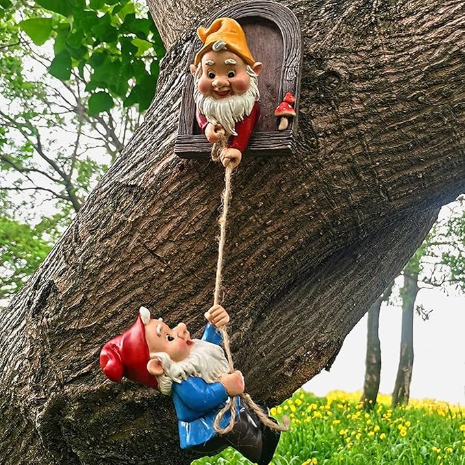 Climbing Gnomes Tree Faces Decor Outdoor for Yard, Adorable Gnome Elf Out Hugger Fairy Door Statue for Tree, Funny Garden Gnome Peeker Sculpture Yard Patio Art-Ruum Studio Home