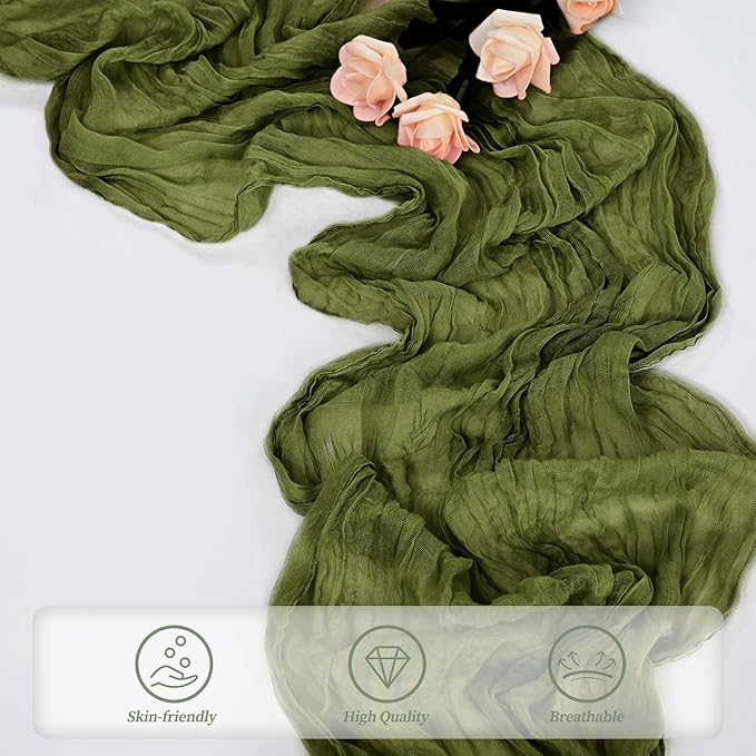 6 Pack Olive Green 10FT Cheesecloth Table Runner Rustic Gauze Cheese Cloth Table Runner for Wedding Bridal Baby Shower Table Decorations Boho Fabric Sheer Birthday Party Decor 20 x 120 Inch Long-Ruum Studio Home