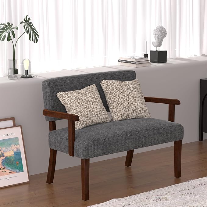 Accent Chair 2 Seat, Arm Chairs with Soft Seat and Armrests for Living Room, Love seat for Dining, Reading, and Waiting Rooms (Gray)-Ruum Studio Home