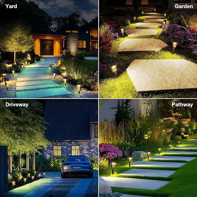 Solar Lights Outdoor Pathway 8 Pack, Solar Pathway Lights Outdoor Auto On/Off Waterproof Garden Landscape Lighting for Path, Yard, Walkway, Driveway, Lawn, Patio, Outside Decor, Warm White-Ruum Studio Home