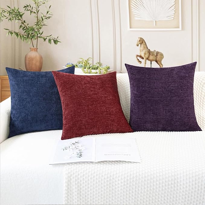 CaliTime Throw Pillow Covers Decorative 26 X 26 Inches Pack of 2 Cozy Chenille Cushion Cases for Couch Sofa Bed Living Room Home Plum Purple-Ruum Studio Home