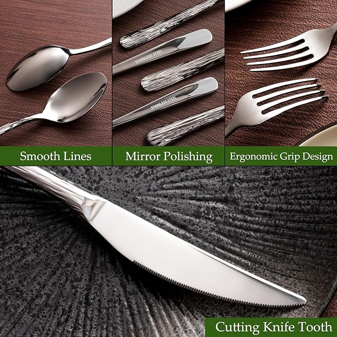 Aisoso 20-Piece High-End Silverware Set with Stone Patterned Handle Mirror Finished Stainless Steel Serving Utensils for 4, Durability and Dishwasher Safe for Home, Restaurant, Weddings-Ruum Studio Home