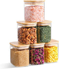 ComSaf 0.7 Qt Rectangle Glass Storage Containers with Lids, Glass Jars with Bamboo Lids, Clear Food Jar, Sugar Coffee Containers, Small Pantry Storage Container for Tea Candy Nuts Spices Oat-Ruum Studio Home