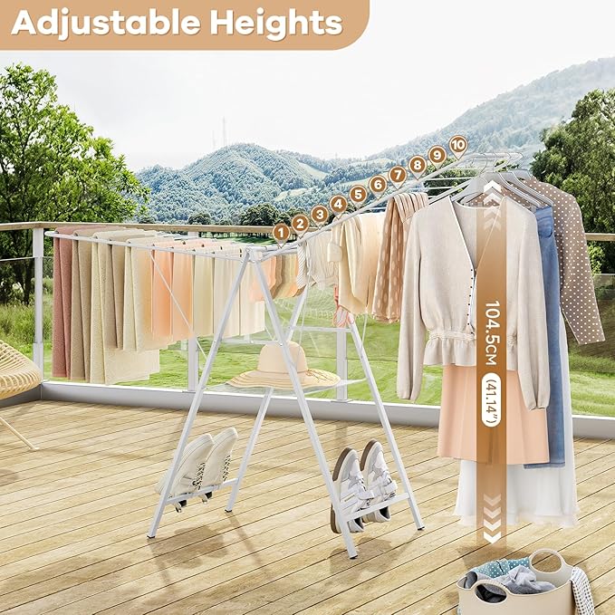 APEXCHASER Clothes Drying Rack Foldable, Metal Laundry Drying Rack Collapsible, Portable Compact Clothes Rack for Sweater Baby Clothes Towel Indoor & Outdoor, Height Adjustable Clothes Airer, Grey-Ruum Studio Home