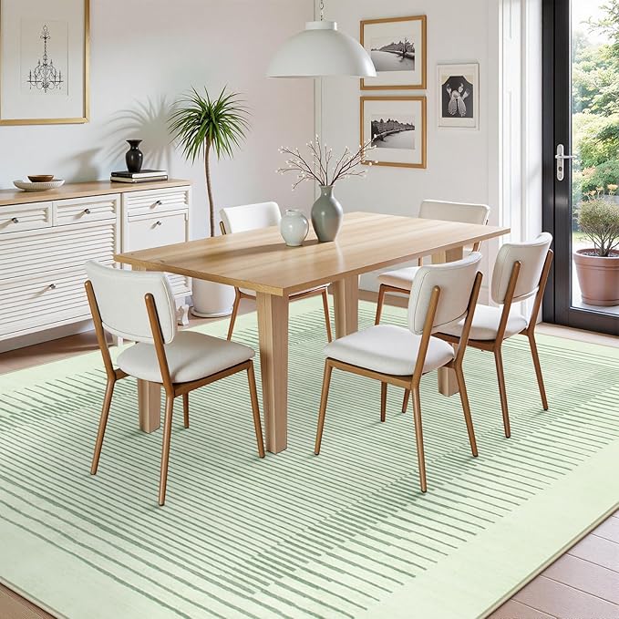 Wonnitar Striped Sage Green 9x12 Rugs for Living Room, Non-Slip Soft Sage Green Bedroom Rug, Low Pile Minimalist Floor Carpet for Nursery Playroom Department (Green,9' x 12')-Ruum Studio Home