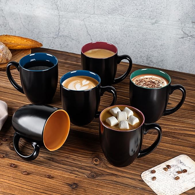 GBHOME 16oz Coffee Mugs Set of 6, Large Ceramic Coffee Mugs for Man, Woman, Dad, Mom, Modern Coffee Mugs Set with handle for Tea/Latte/Cappuccino/Milk/Cocoa. Dishwasher&Microwave Safe,Multi-Color-Ruum Studio Home