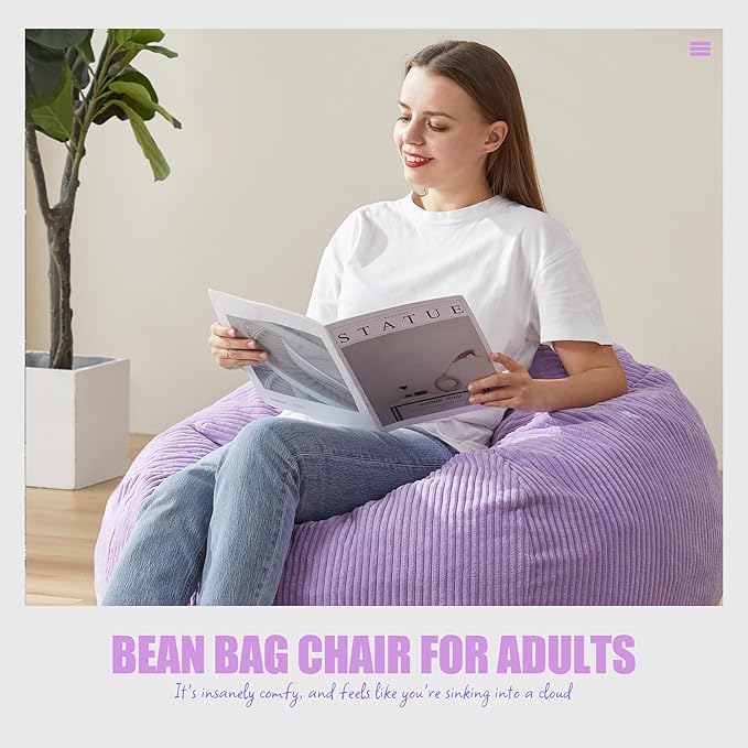 Hobestluk 3.5FT Bean Bag Chair Adult Bean Bag Chair Large Bean Bag Chair with Filler Included Teardrop Bean Bag with Removable Cover for Bedroom Living Room - (Large, Purple)-Ruum Studio Home