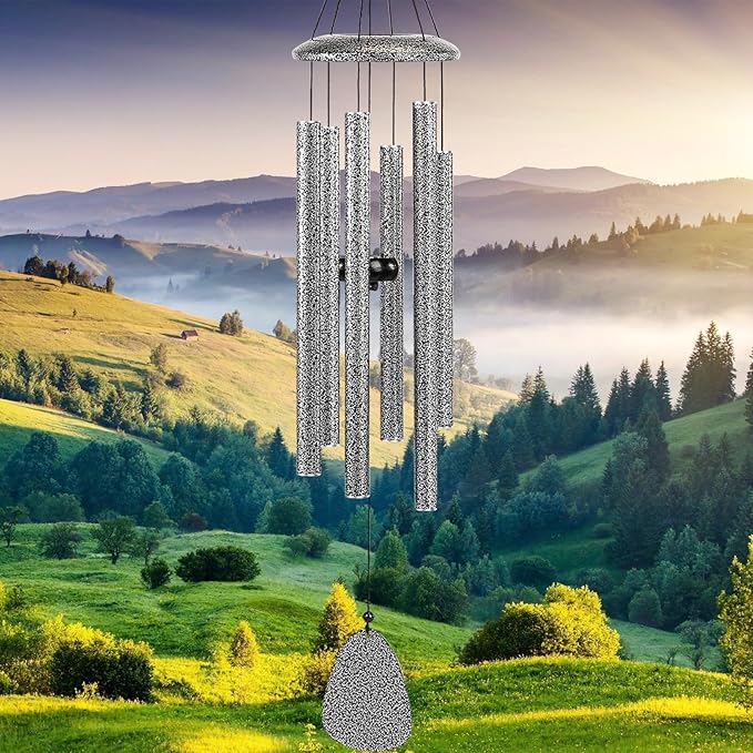 Wind-Chimes-Outdoor-Deep-Tone, Large Soothing Melodic Tones Windchimes, Wind Chimes for Outside, Memorial Wind Chimes Best Gift for Mom Women Grandma Neighbors(32" Silver Coated Aluminum)-Ruum Studio Home