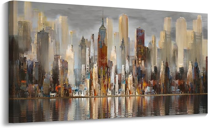 Framed Wall Art Large Cityscape New York Wall Decor Canvas Prints Abstract Brown City Theme Paintings Modern Canvas Wall Art for Living Room Bedroom Big Size 24x48 Framed-Ruum Studio Home