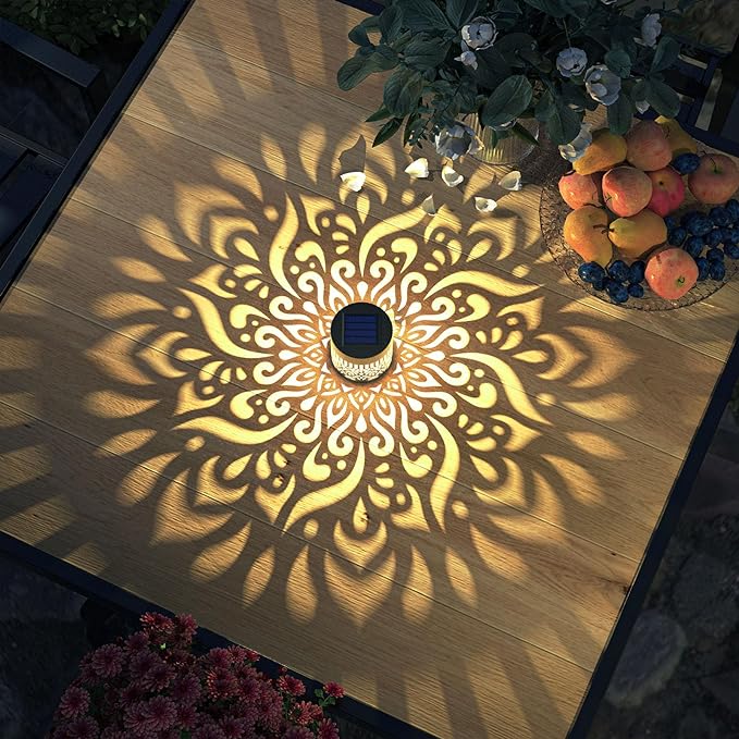 4 Pack Solar Fence Lights Metal Solar Powered Outdoor Wall Deck Step Lights Mandala Theme Waterproof Fence Light for Garden Post Patio Backyard Decor (4 Pack)-Ruum Studio Home