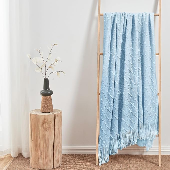inhand Knitted Throw Blanket for Couch and Bed, Soft Living Room Home Decor Knitted Blanket with Tassel, Outdoor Lightweight Breathable Summer Blanket, Farmhouse Warm Woven Decorative, 50"x60"-Ruum Studio Home