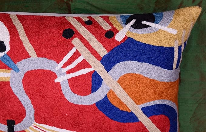 Lumbar Kandinsky Red Modern Throw Pillow Cover in Flow | Red Abstract Pillowcase | Modern Couch Pillow Contemporary | Outdoor Pillow | Mid Century Chair Cushions | Hand Embroidered Wool Size 14x20-Ruum Studio Home