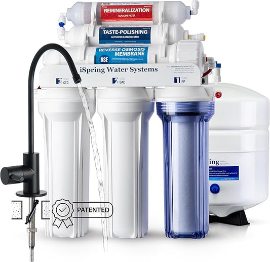 iSpring RCC7AK-BLK, NSF/ANSI 58 Certified, Alkaline 6-Stage Reverse Osmosis System with Stylish Black RO Faucet, pH+ Remineralization RO Water Filter System Under Sink-Ruum Studio Home
