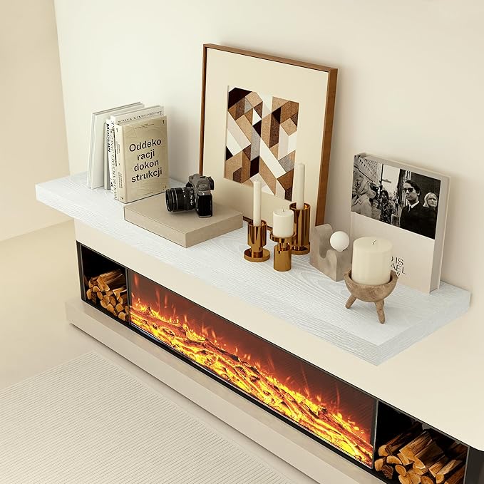Heimlove 12 Inch Deep Floating Shelves, 48 x 12 inches Long, Large Display & Storage Shelf, Rustic Wood Wall Shelves for Fireplace Mantel, Set of 1(White)-Ruum Studio Home