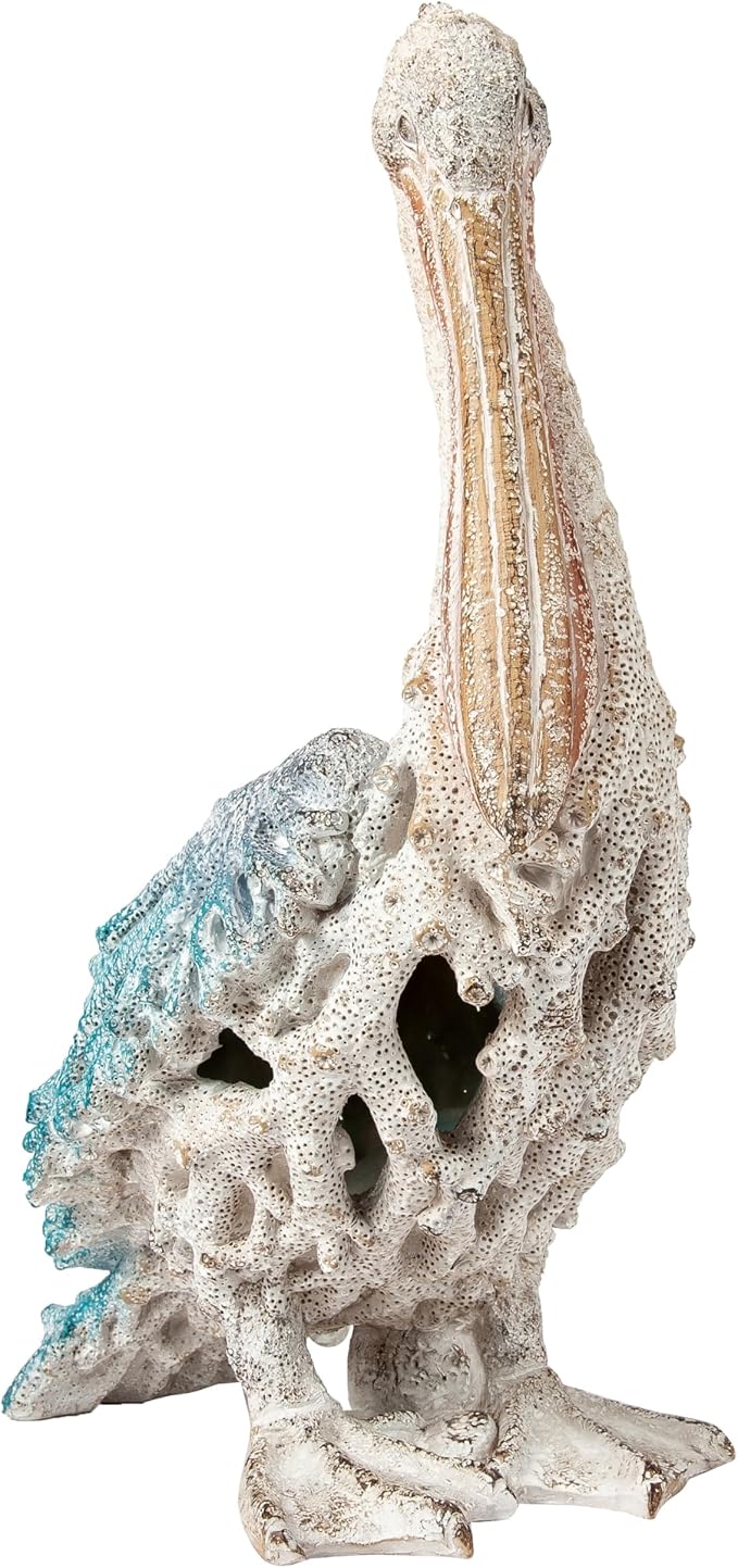 Blue Pelican Standing Figurine 13.75” Coastal Coral Reef Home Decor Nautical Beach Statue for Tabletop Shelf or Mantel Ocean Inspired Room Accents-Ruum Studio Home